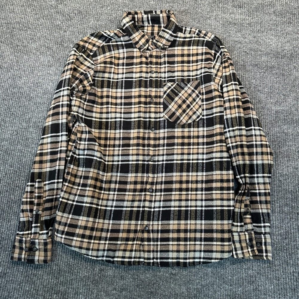 Jackson Hole Authentic Comfort Wear Flannel Shirt Large Brown Plaid Cotton